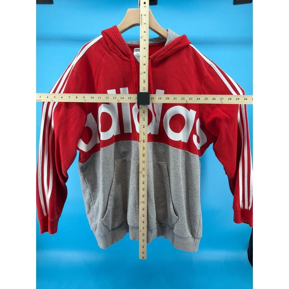 Adidas Mens Colorblock Pullover Hoodie Red Grey 3-Stripe Logo Sweatshirt 2XL